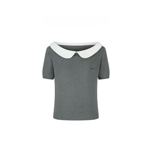 Plaid Patchwork Off-shoulder Knit Top