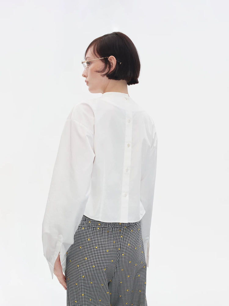 Detachable Bow Hidden Back Buttons Shirt