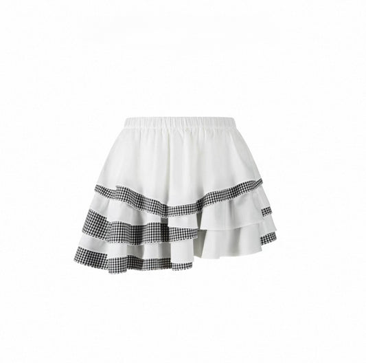 Irregular Plaid Patchwork Tiered Skirt