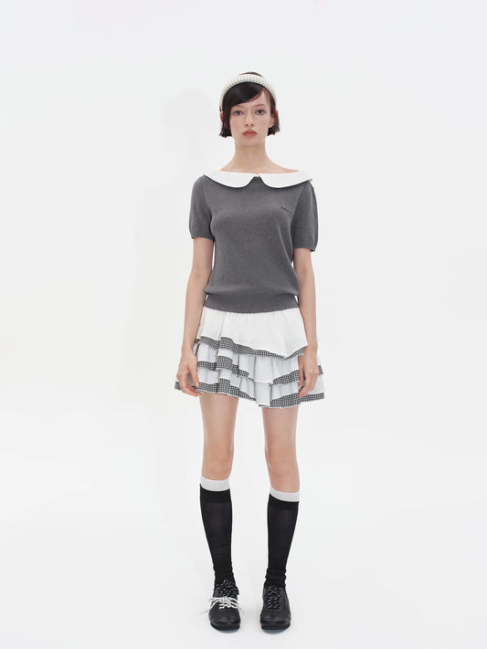 Irregular Plaid Patchwork Tiered Skirt