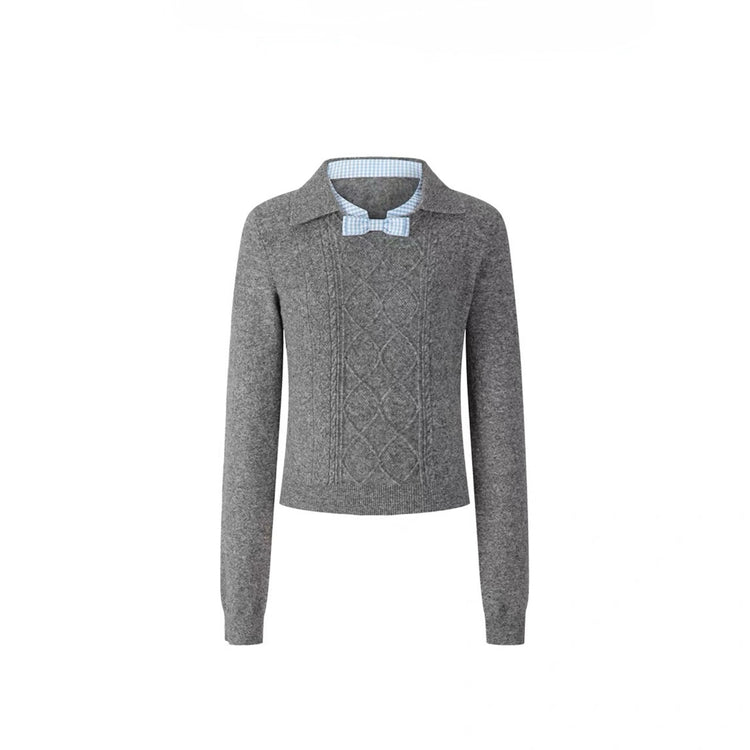 Plaid Patchwork Peter Pan Collar Knit Sweater
