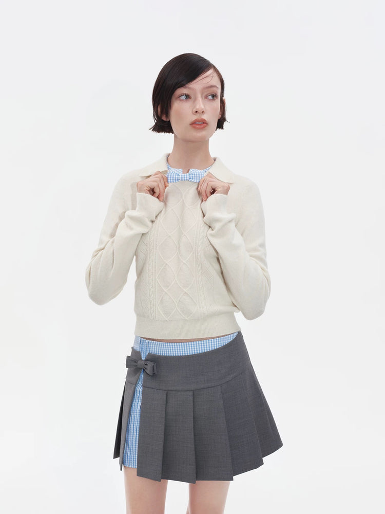 Plaid Patchwork Peter Pan Collar Knit Sweater