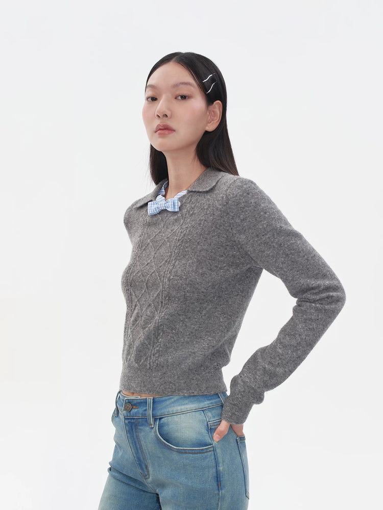 Plaid Patchwork Peter Pan Collar Knit Sweater