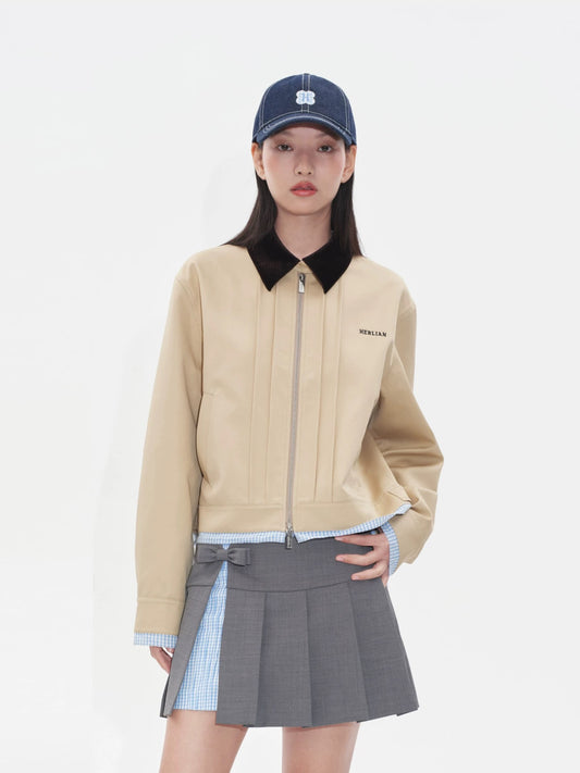 Color-block Patchwork Lapel Utility Jacket