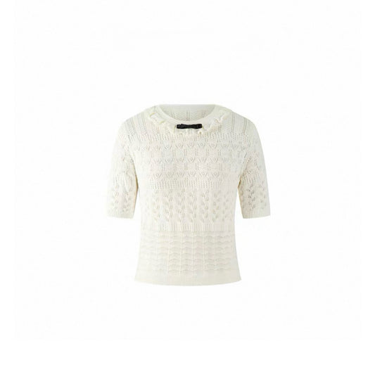 Ruffled Trim Hollow-Out T-Shirt