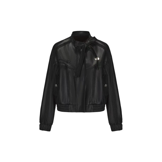 Protein Leather Bow Tie-Up Jacket