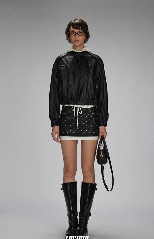 Protein Leather Bow Tie-Up Jacket