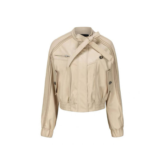 Bow Pleated Leather Jacket