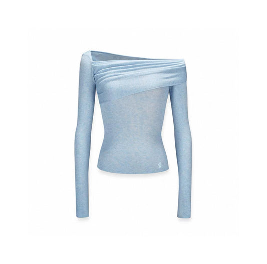 Fascination - Asymmetrical-neck Relaxed Knit Top