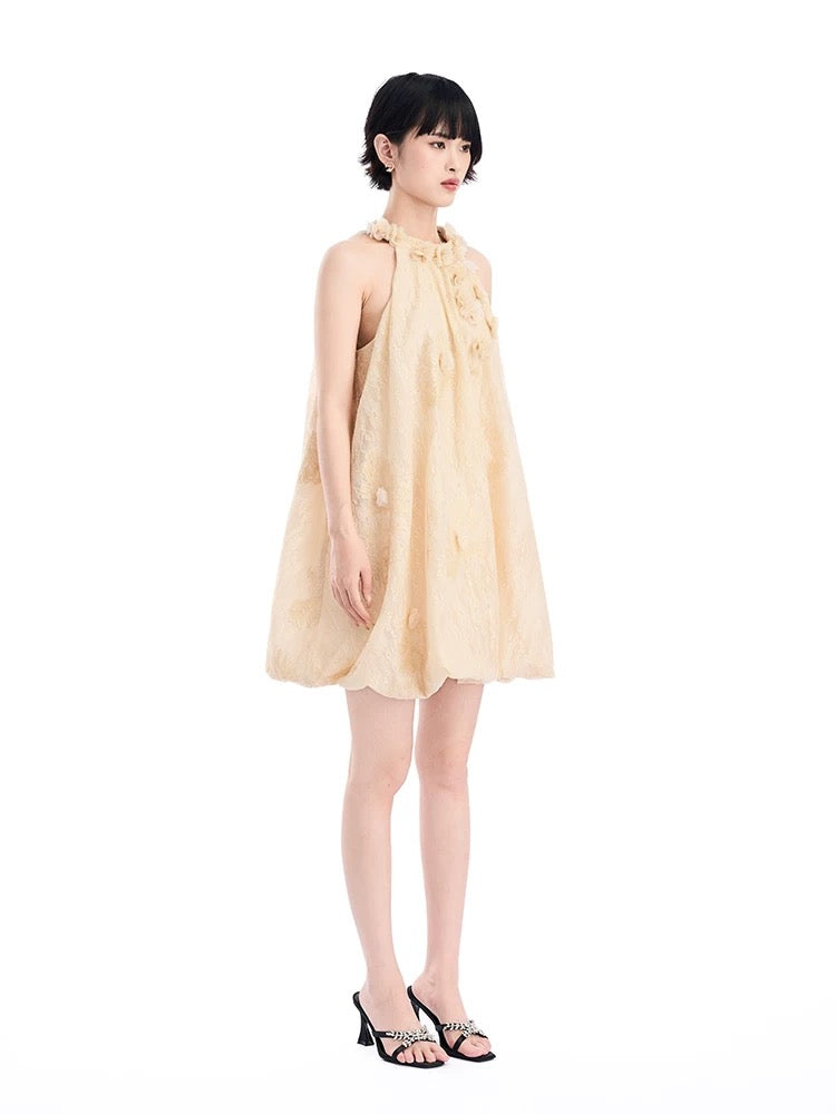 Three-dimensional Floral Sleeveless Bubble Dress