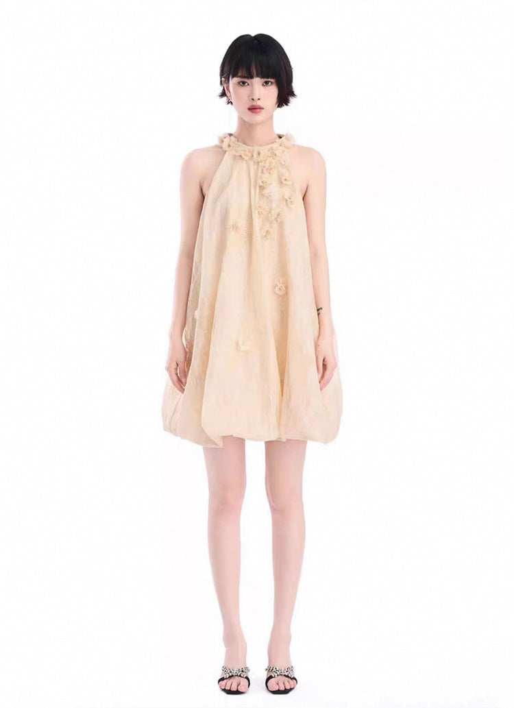Three-dimensional Floral Sleeveless Bubble Dress