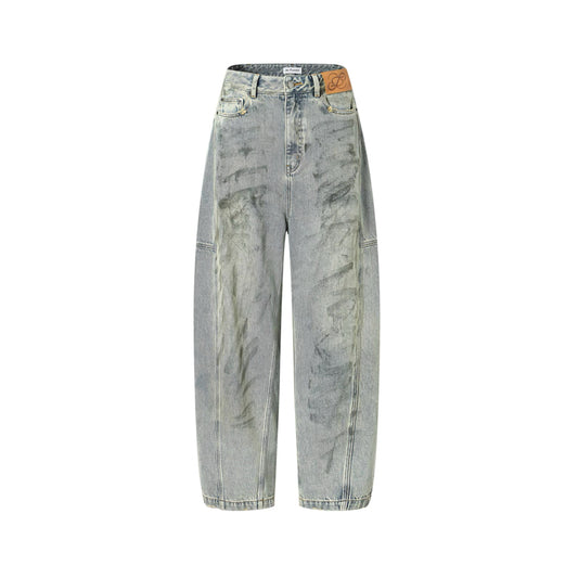 Distressed Washed Scimitar Jeans