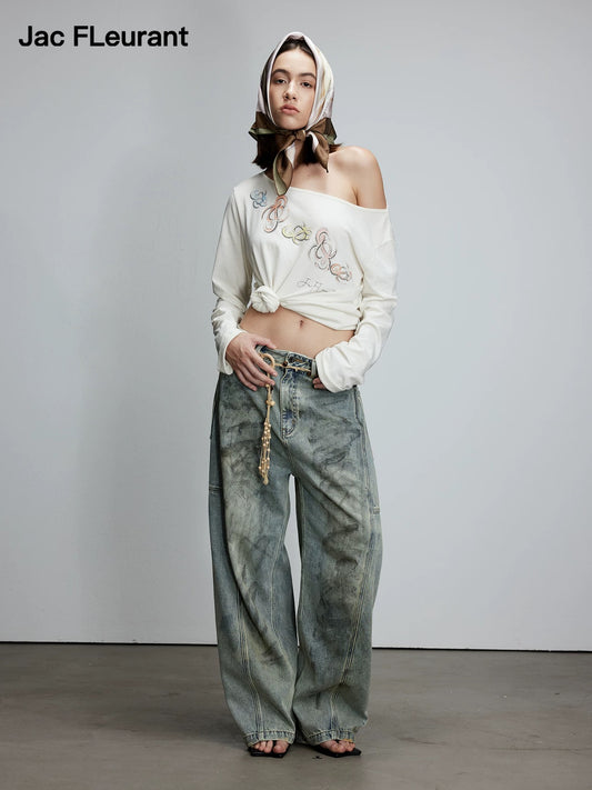 Distressed Washed Scimitar Jeans