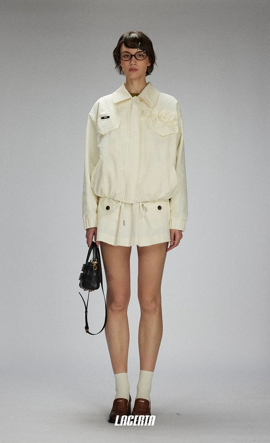 Raw Edges Flower Drawstring Cropped Jacket