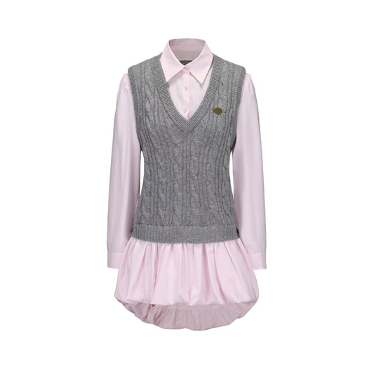 Knit-and-woven Vest Panel Shirt Dress