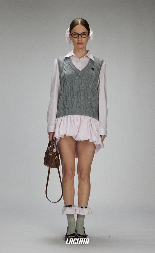 Knit-and-woven Vest Panel Shirt Dress