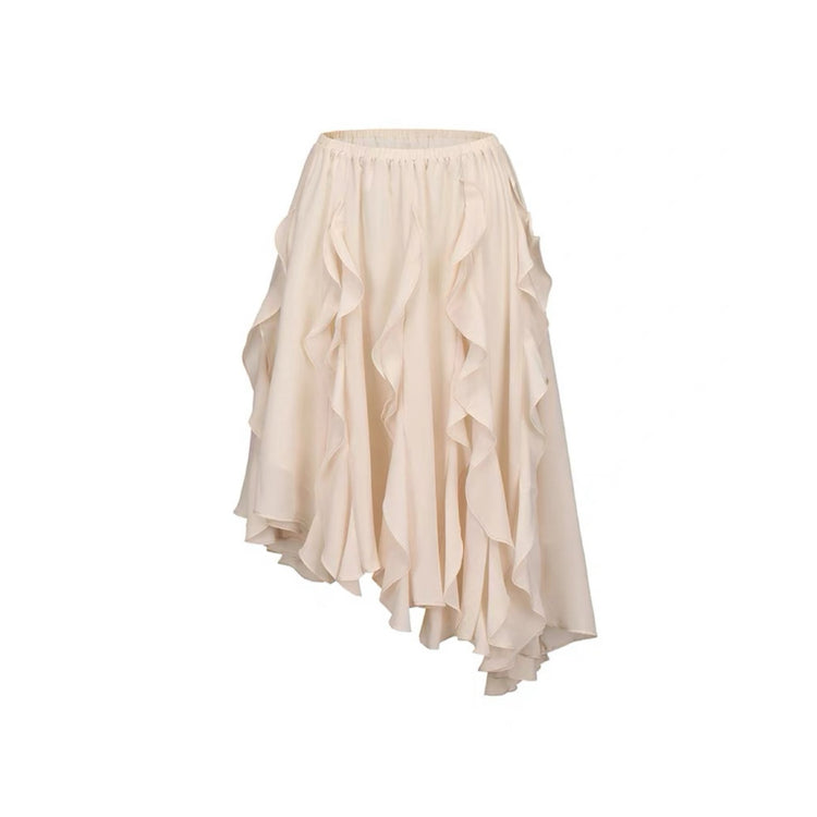 Asymmetrical Wavy Hem Midi Skirt