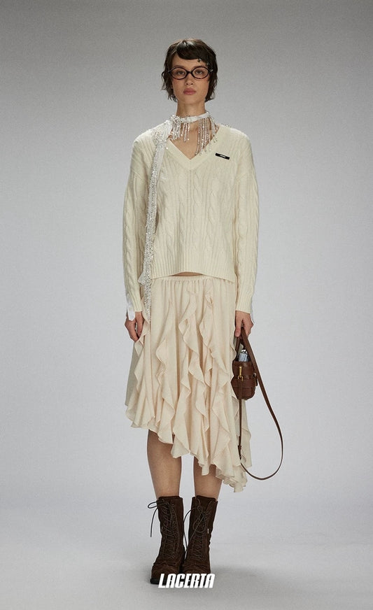 Asymmetrical Wavy Hem Midi Skirt