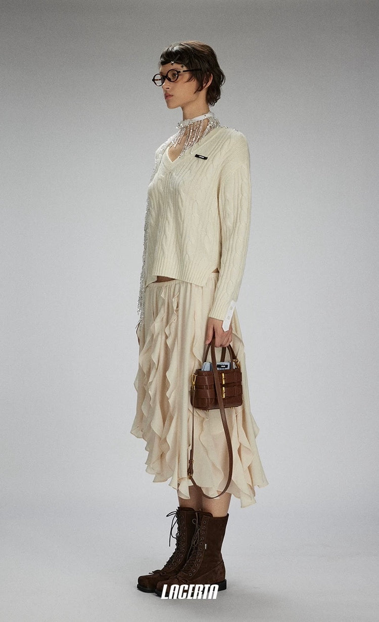 Asymmetrical Wavy Hem Midi Skirt