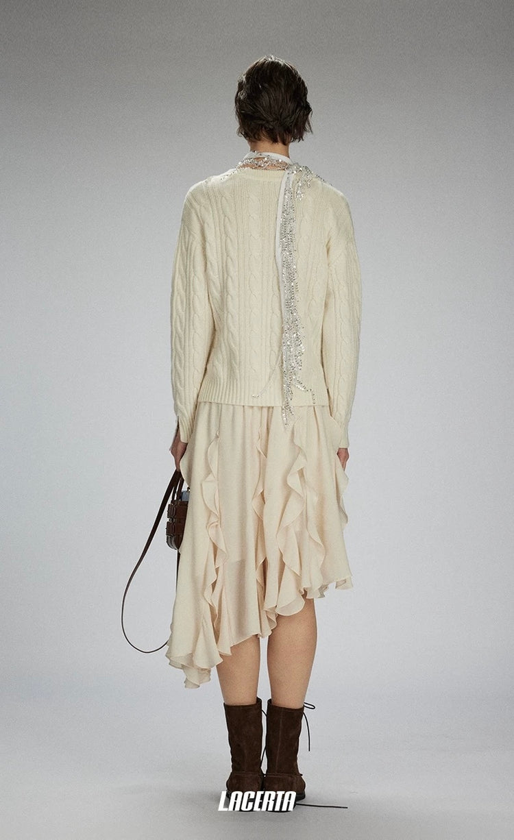 Asymmetrical Wavy Hem Midi Skirt