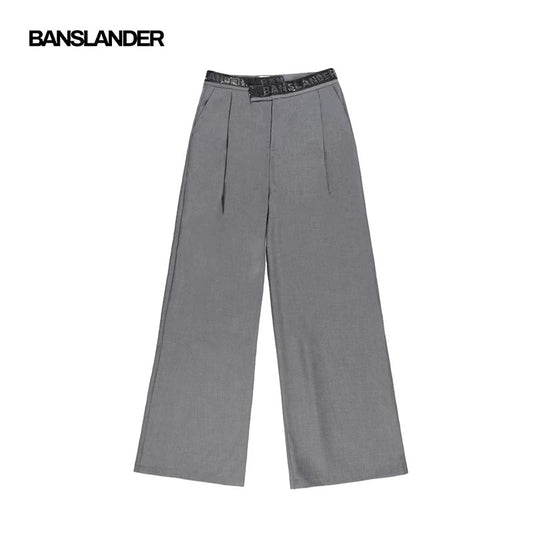 Asymmetric Rhinestone Tape Trousers