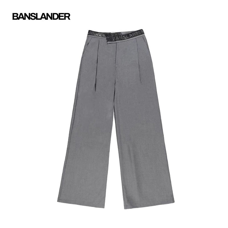 Asymmetric Rhinestone Tape Trousers