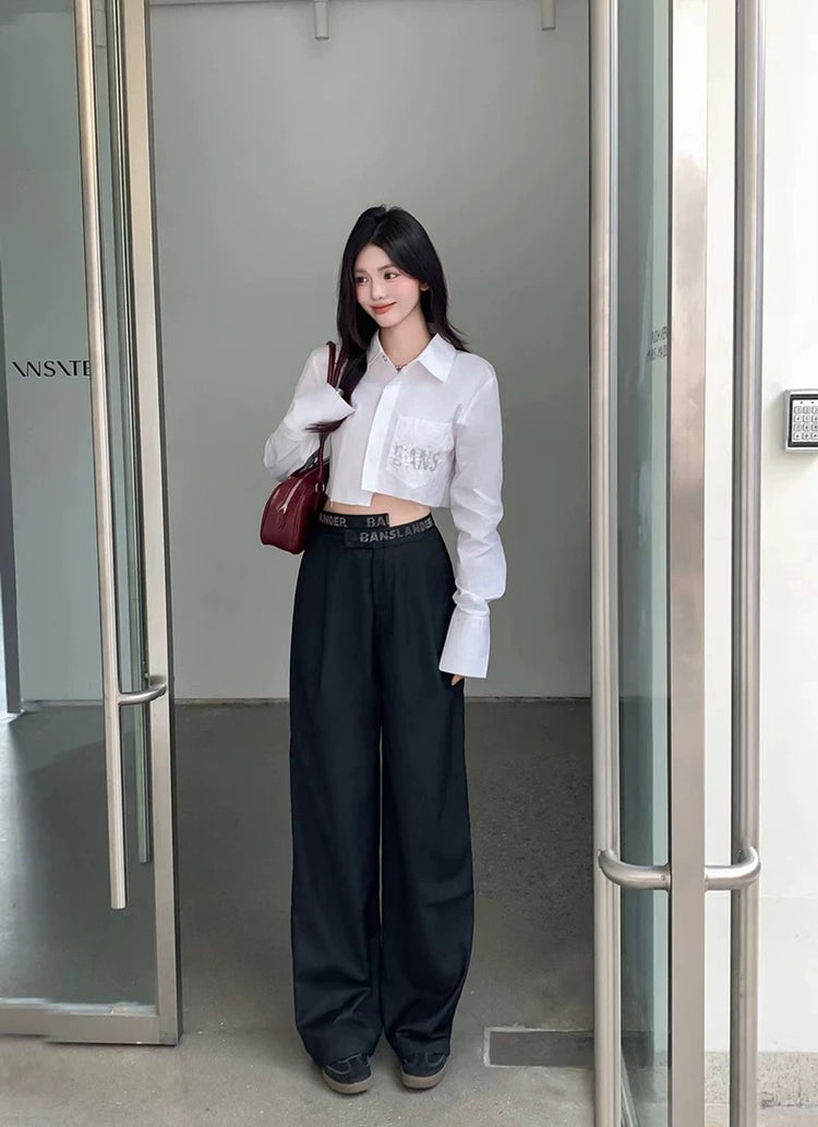 Asymmetric Rhinestone Tape Trousers