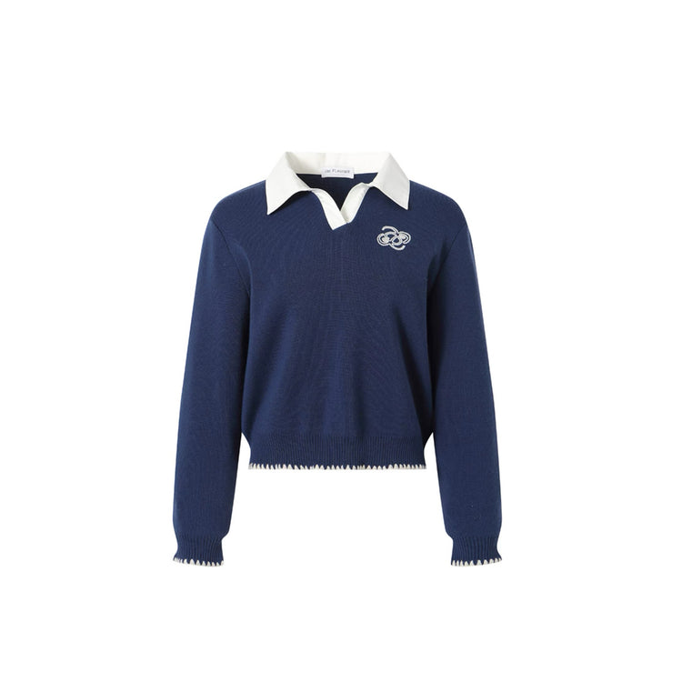 Shirt-collar Logo Sweater