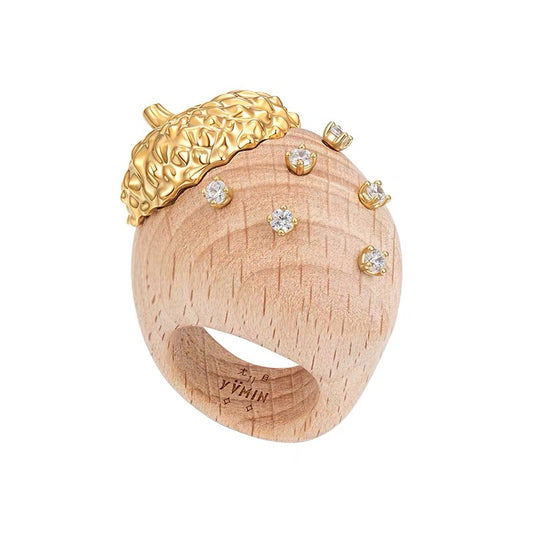Wooden Acorn Gemstone Ring