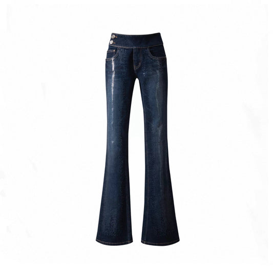 Snake Sequin Low-Rise Flared Jeans