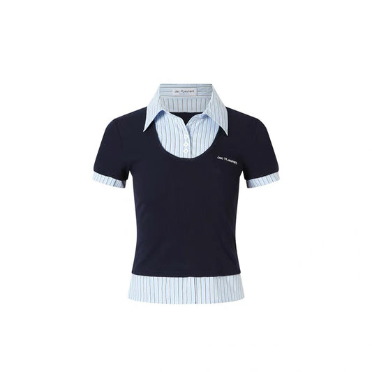 Shirt-Collar Faux Two-Piece Top