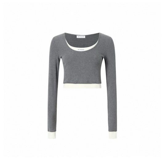 Patchwork Fitted Long-Sleeve Top