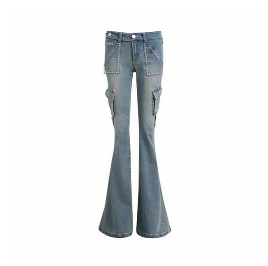 Washed Deconstructed Studded Cargo Jeans