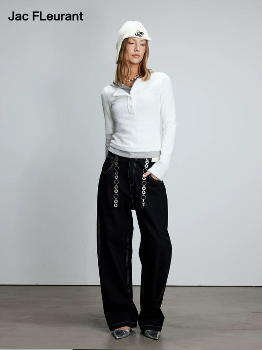 Knitted Patchwork Faux-Two-Piece Hooded Top