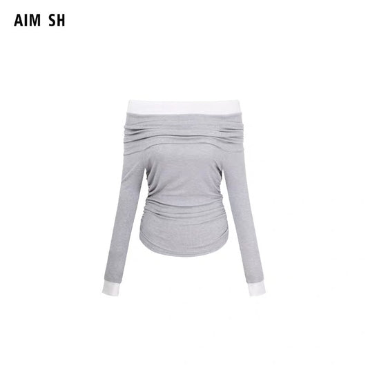Off-Shoulder Ruched Slimming T-Shirt