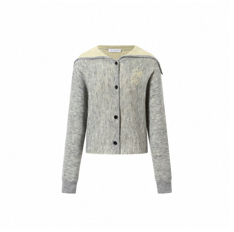 Jacquard Navy-collar Logo Cardigan
