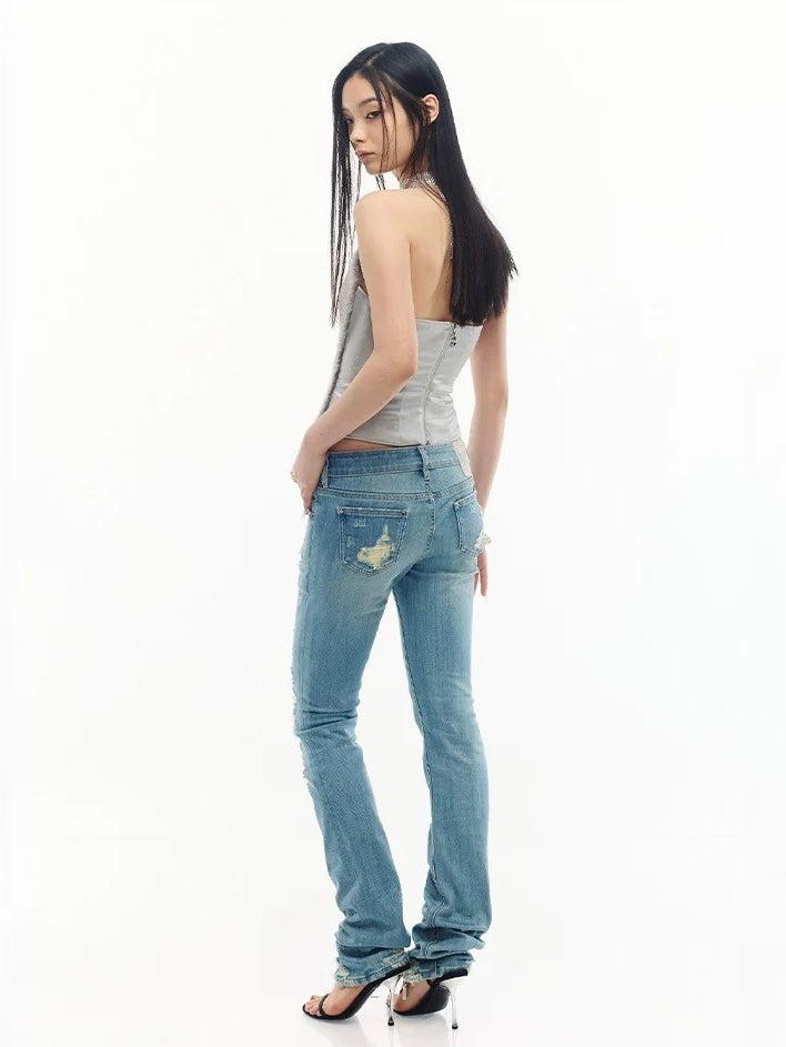 Rhinestone Choker Fur Panels Acetate Halter Top