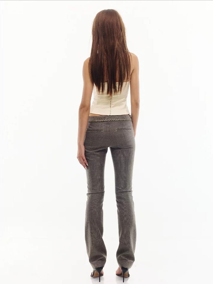 Rhinestone Choker Fur Panels Acetate Halter Top