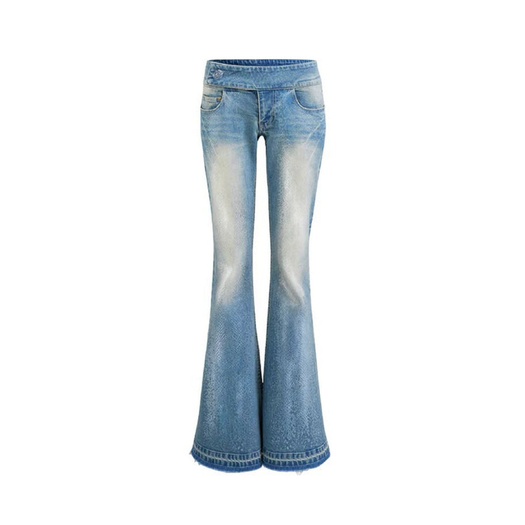 Low-Rise Snake-Print Slight Flared Jeans