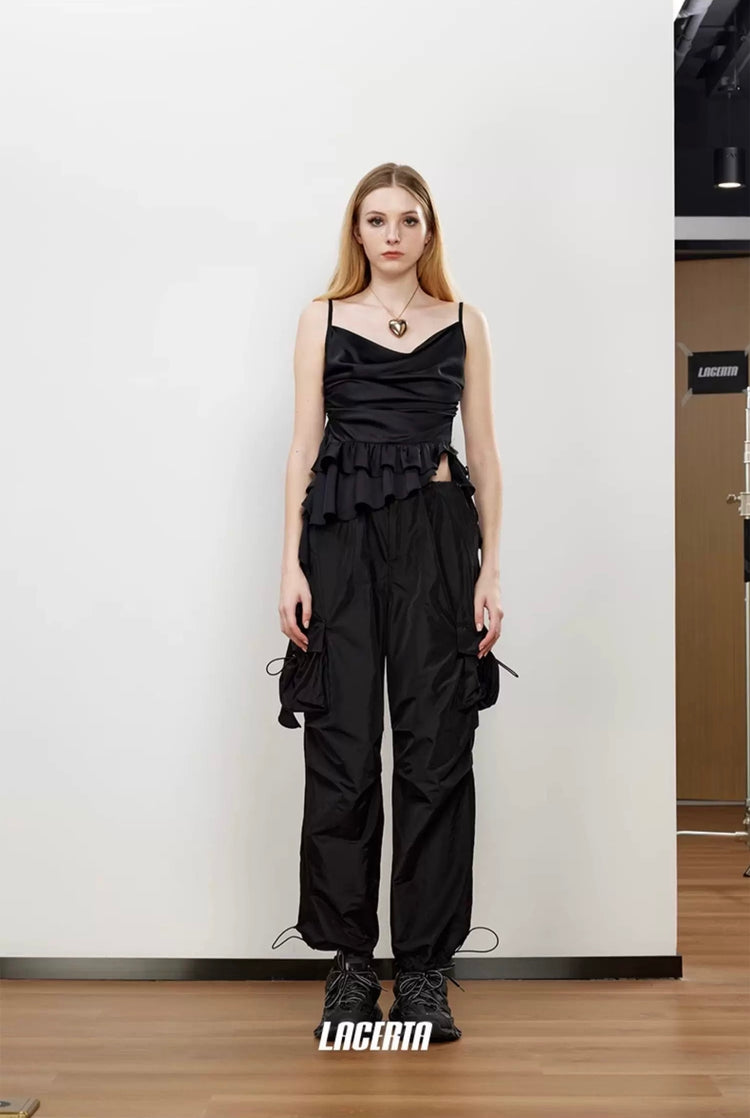 Satin Lace Cowl-neck Cami Top