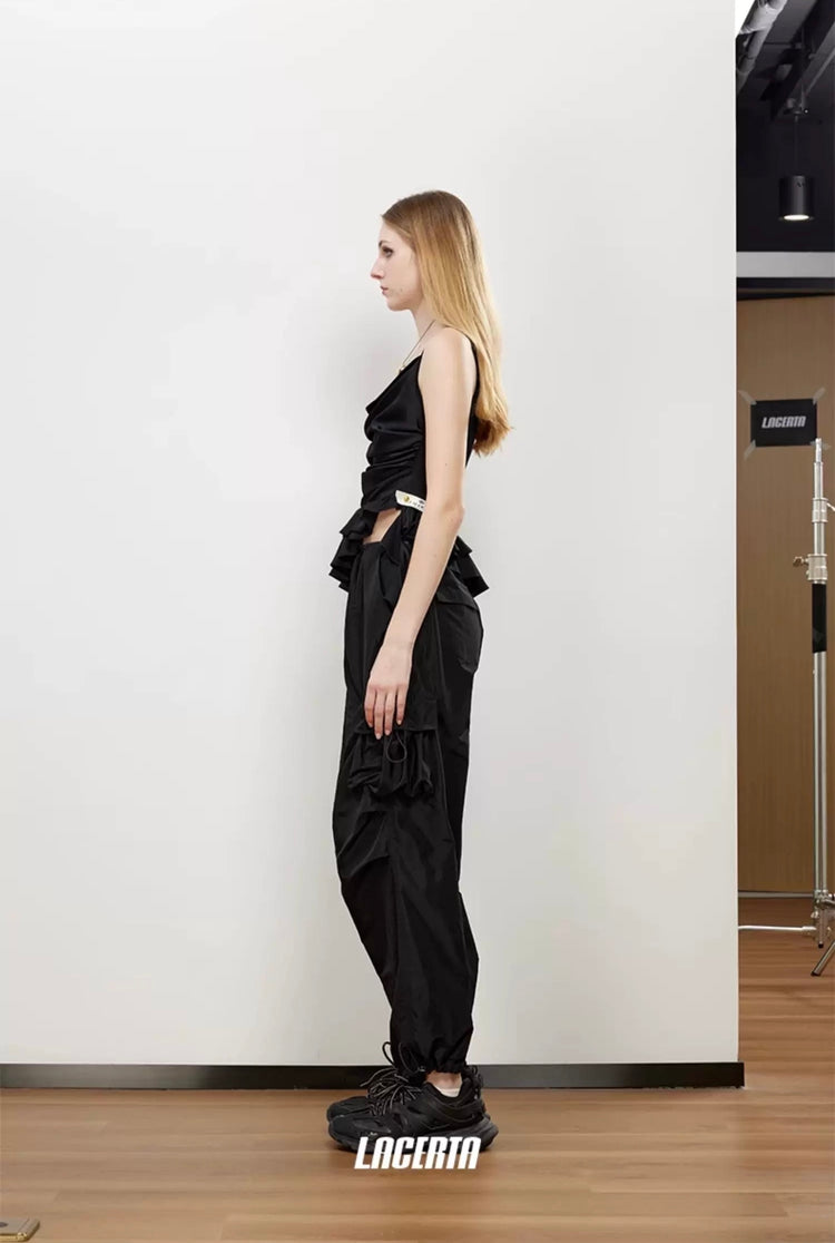 Satin Lace Cowl-neck Cami Top