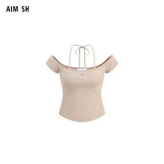 Metal-logo Off-shoulder Tie-up Top