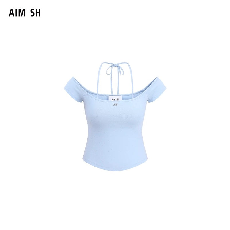 Metal-logo Off-shoulder Tie-up Top