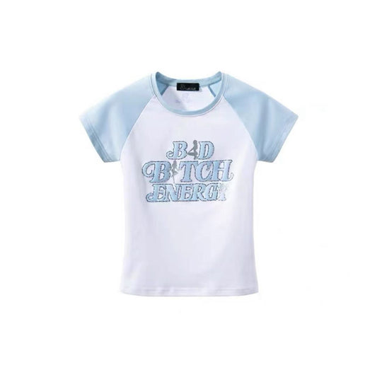 Rhinestone-Embellished Printed Raglan Top