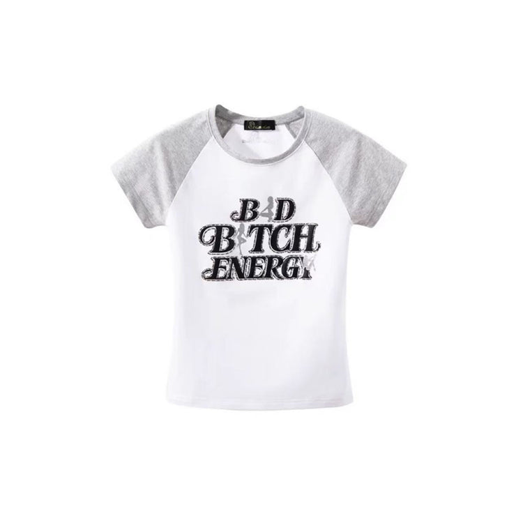 Rhinestone-Embellished Printed Raglan Top