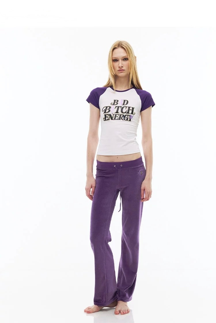 Rhinestone-Embellished Printed Raglan Top