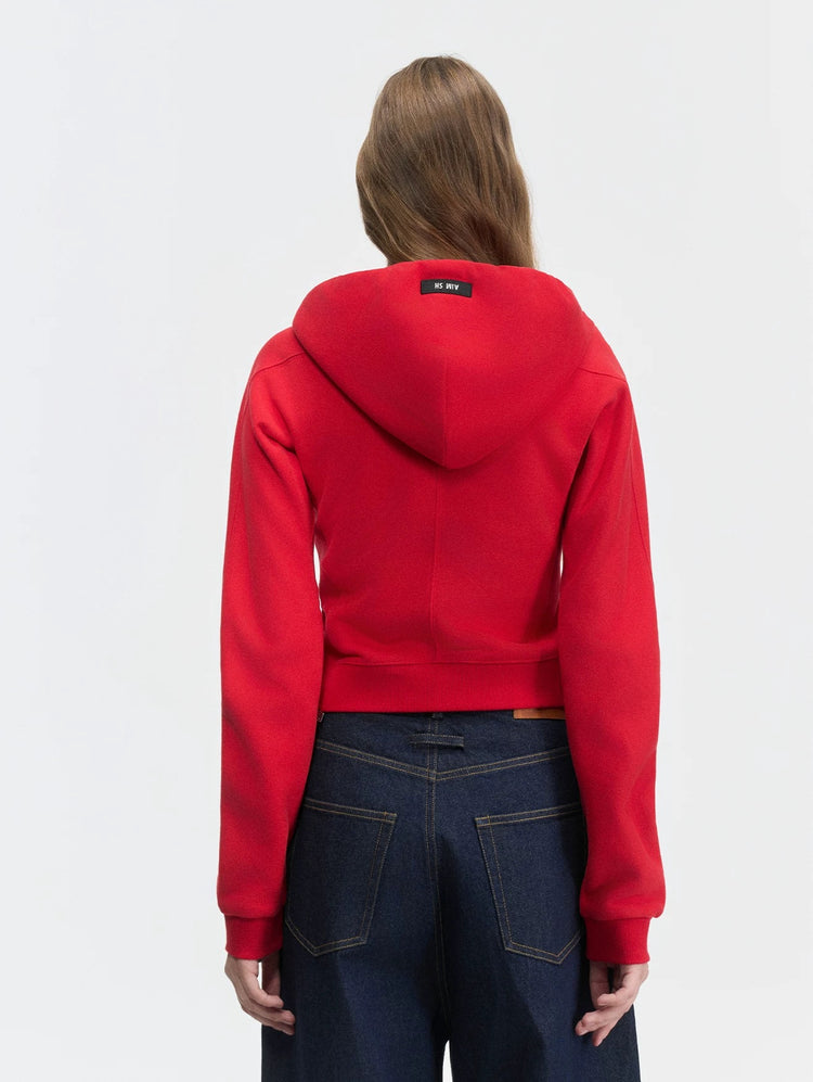 Waist-Cinching Double-Zipper Hooded Sweatshirt