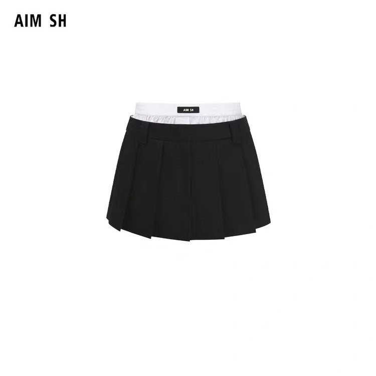 Double-Waist Mini Pleated Skirt