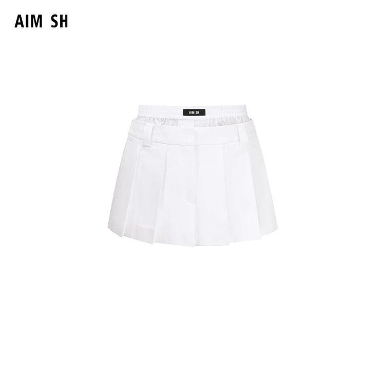 Double-Waist Mini Pleated Skirt