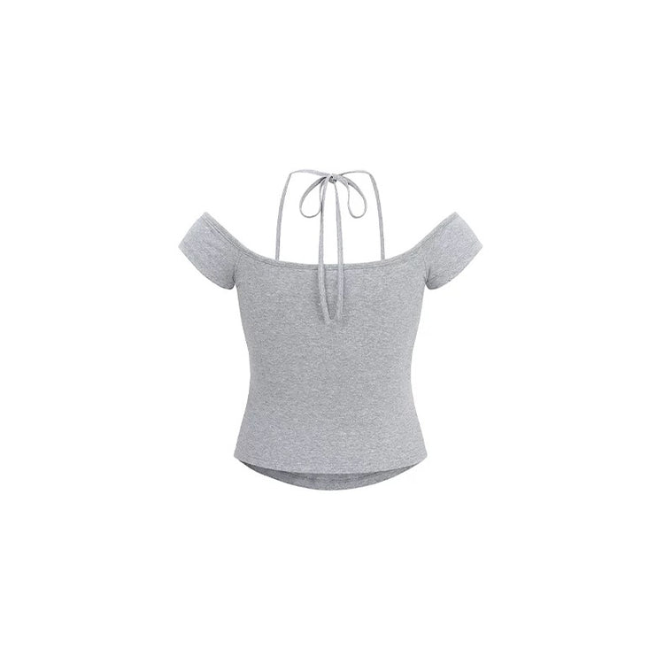 Metal-logo Off-shoulder Tie-up Top